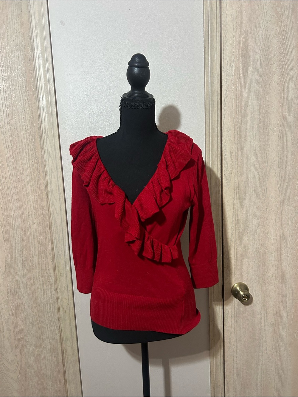Bwear Red Ruffle V-Neck Sweater
